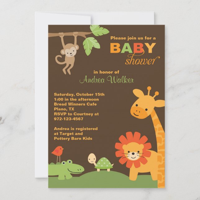 Jungle Animals Baby Shower-inbjudan Inbjudningar (Framsida)