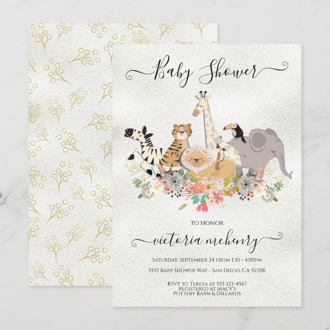 Jungle Animals Baby Shower-inbjudan Inbjudningar (Fram/baksida)