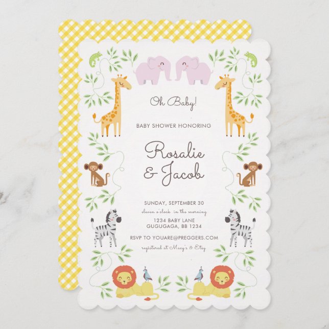 Jungle Animals Baby Shower-inbjudan Inbjudningar (Fram/baksida)