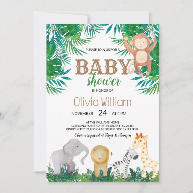 Jungle Animals Baby Shower Inbjudningar (Framsida)