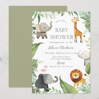 Jungle Animals Baby Shower Invitation Inbjudningar