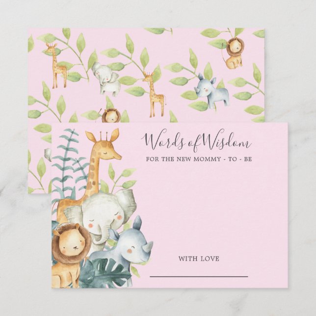 Jungle Animals Baby Shower Ord of Wisdom Card Inbjudningar (Fram/baksida)