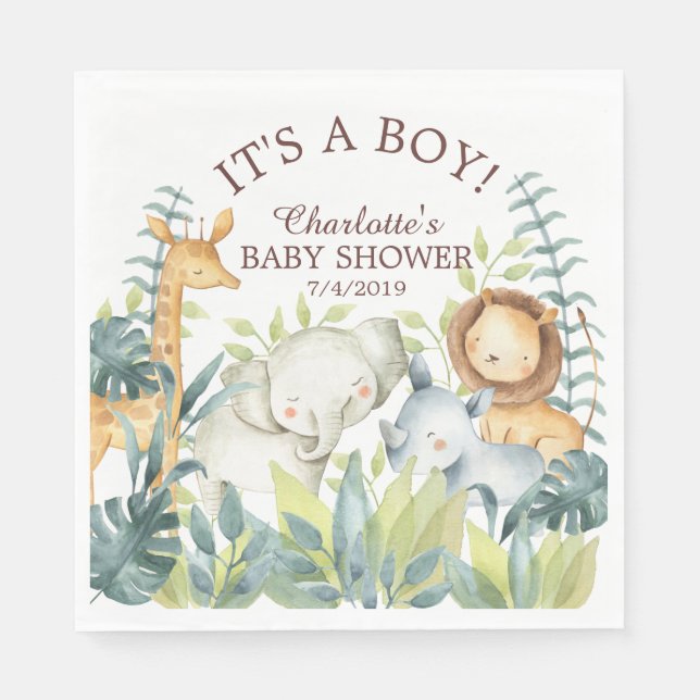 Jungle Animals Baby Shower Papper Napkins Pappersservett (Framsidan)