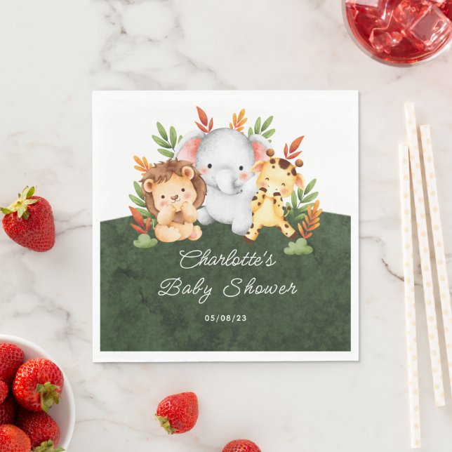 Jungle Animals Baby Shower Papper Napkins Pappersservett (Insitu)