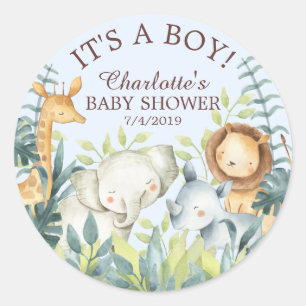 Jungle Animals Baby Shower Tack Favor Sticker Runt Klistermärke
