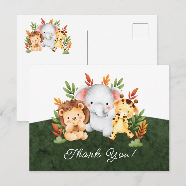 Jungle Animals Baby Shower Tack Postcard Vykort (Fram/baksida)