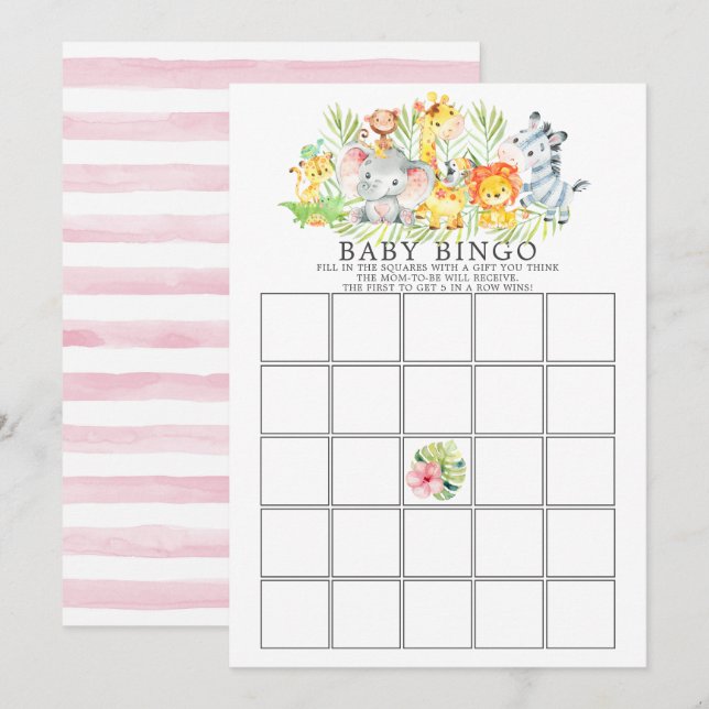 Jungle Animals BINGO Baby Shower Game Inbjudningar (Fram/baksida)