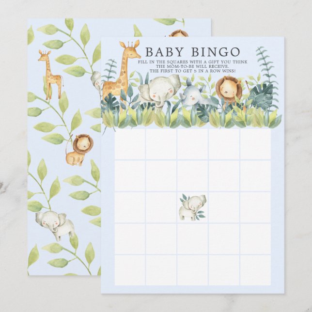 Jungle Animals BINGO Baby Shower Game Inbjudningar (Fram/baksida)