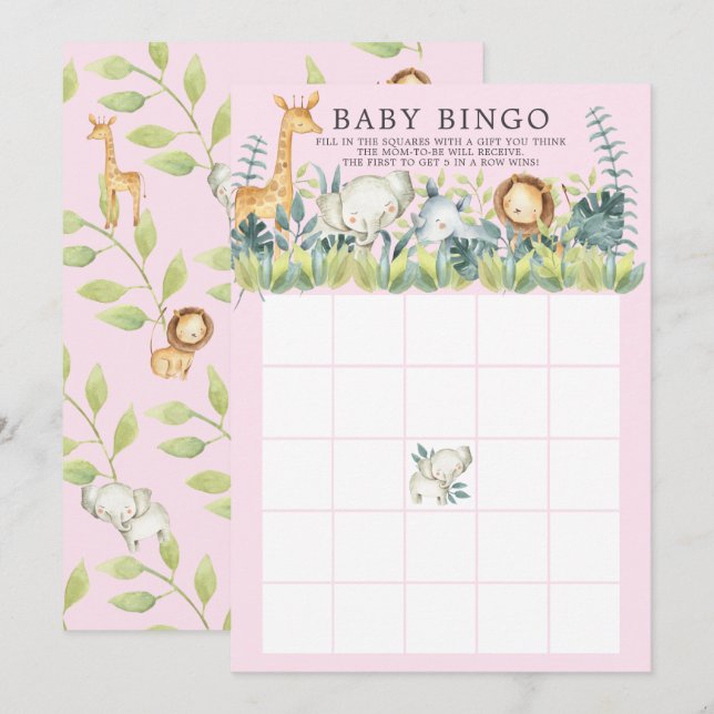 Jungle Animals BINGO Baby Shower Game Inbjudningar (Fram/baksida)