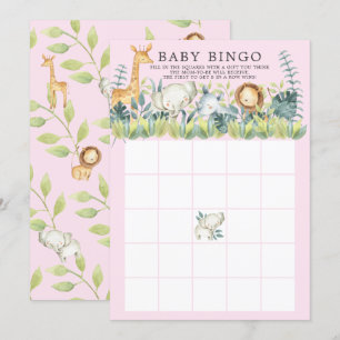 Jungle Animals BINGO Baby Shower Game Inbjudningar