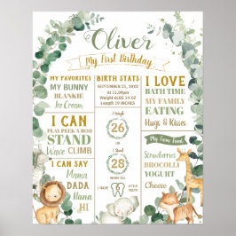 Jungle Animals Birthday Milestone Birdats Stats Poster