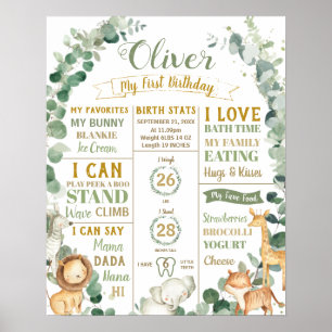 Jungle Animals Birthday Milestone Birdats Stats Poster