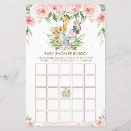 Jungle Animals Blommigt Baby Shower Bingo Game