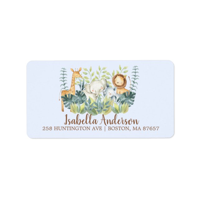 Jungle Animals Boys Baby Shower-adressetikett Adressetikett (Framsidan)