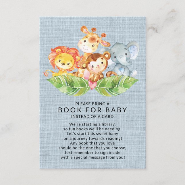 Jungle Animals Boys Baby Shower Bok för Baby Tilläggskort (Framsida)