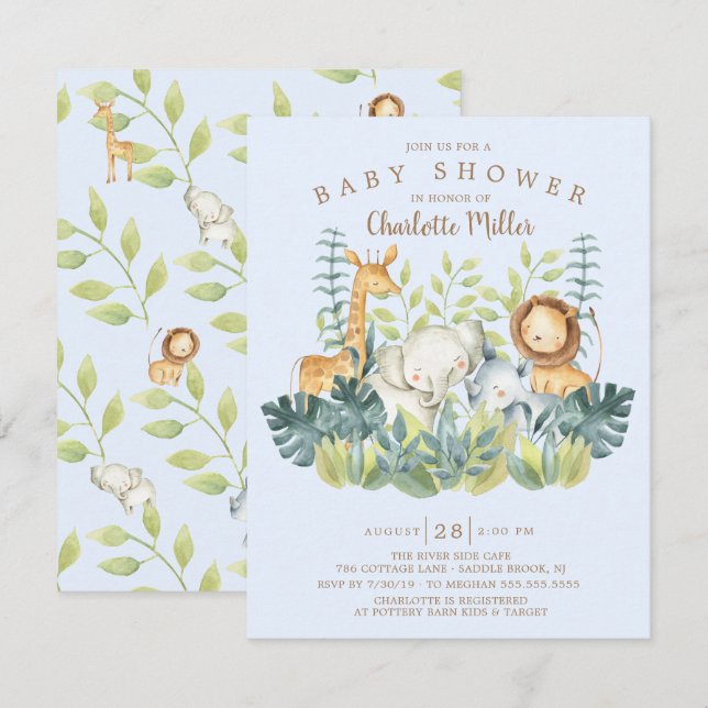 Jungle Animals Boys Baby Shower Inbjudningar (Fram/baksida)