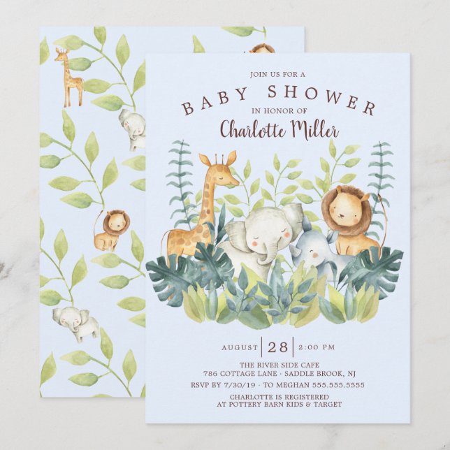 Jungle Animals Boys Baby Shower Inbjudningar (Fram/baksida)