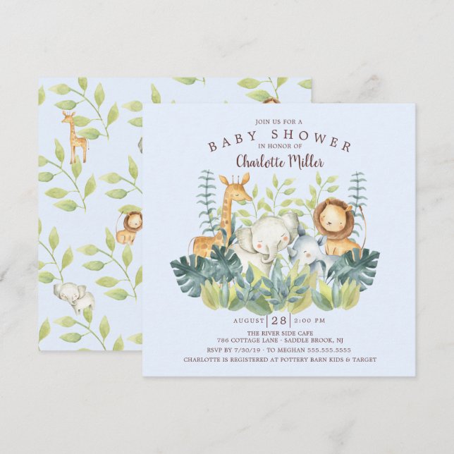 Jungle Animals Boys Baby Shower Inbjudningar (Fram/baksida)