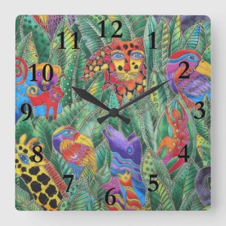 JUNGLE ANIMALS CLOCK FYRKANTIG KLOCKA