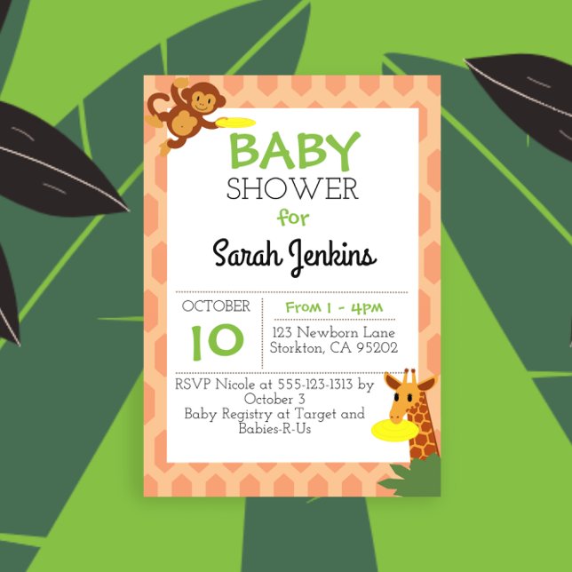 Jungle Animals Coral Baby Shower Inbjudningar (Skapare uppladdad)