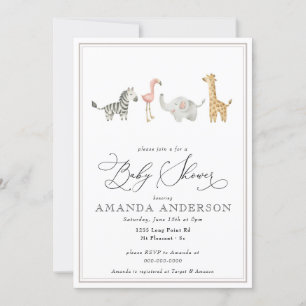 Jungle Animals Cute Gender Neutral Baby Shower Inbjudningar