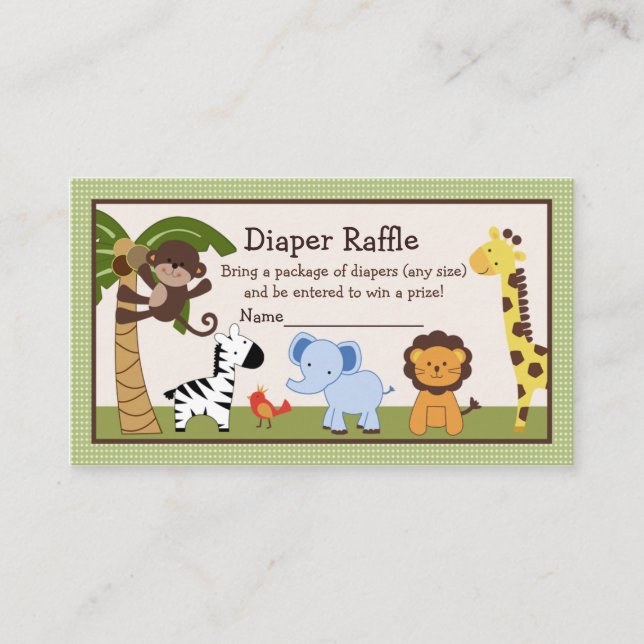 Jungle Animals Diaper Raffle Biljett Tilläggskort (Framsida)