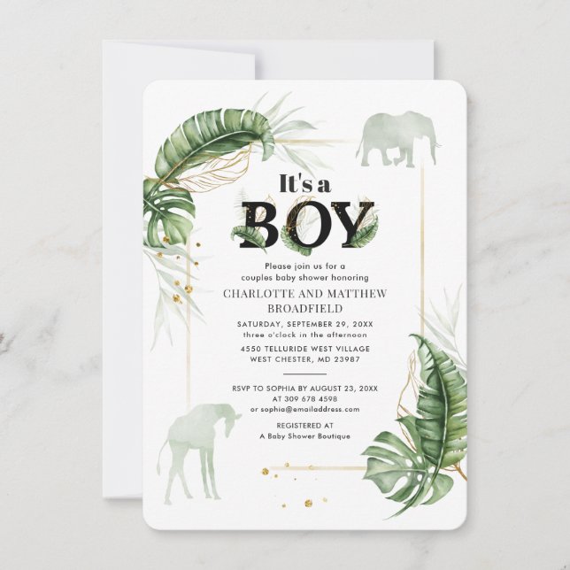Jungle Animals Elephant Par Baby Shower Inbjudningar (Framsida)