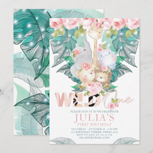 Jungle Animals First Birthday Cute Inbjudningar