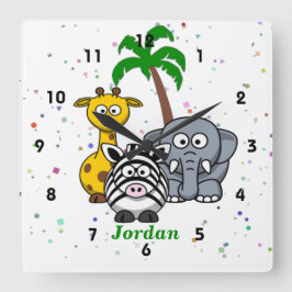 Jungle Animals Fyrkantig Klocka