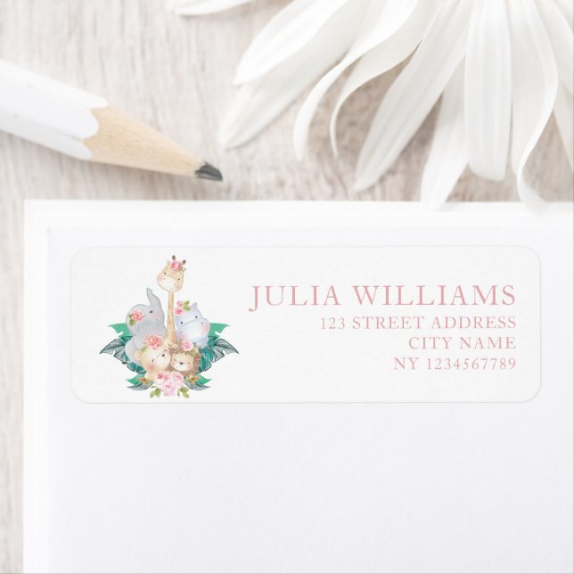 Jungle Animals Girl Birthday Adress Returadress Etikett (Insitu)