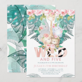 Jungle Animals Girl Birthday Cute Inbjudningar