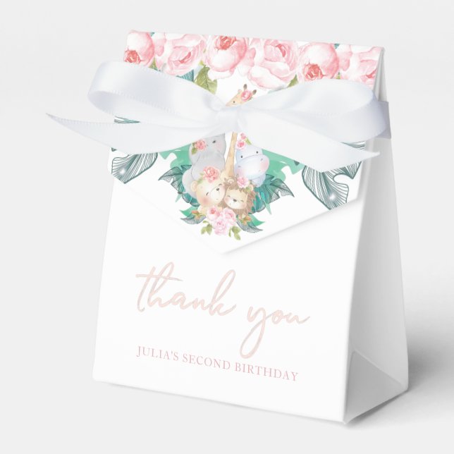 Jungle Animals Girl Birthday Tack Presentaskar (Framsidan Sidan)