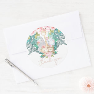 Jungle Animals Girl Birthday Tack Runt Klistermärke