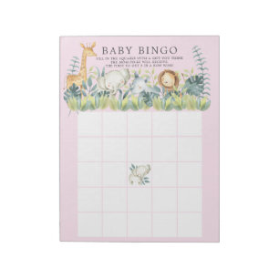 Jungle Animals Girls Baby Shower Bingo Game Anteckningsblock