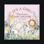 Jungle Animals Girls Baby Shower Favor Magnet<br><div class="desc">Gruvdjur magnet för en flickdusch. Ändra bakgrunden genom att klicka på Anpassa och använda vår färg-väljare! Matchande artiklar i vår butik.</div>