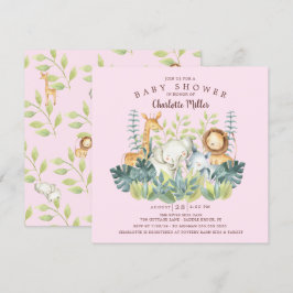 Jungle Animals Girls Baby Shower Inbjudningar