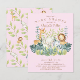 Jungle Animals Girls Baby Shower Inbjudningar