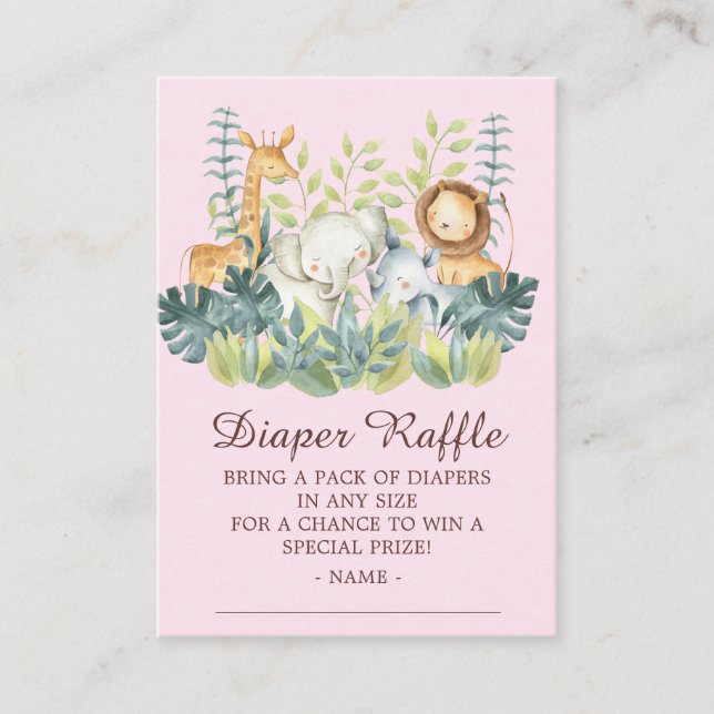 Jungle Animals Girls Baby Shower Raffle Tilläggskort (Framsida)