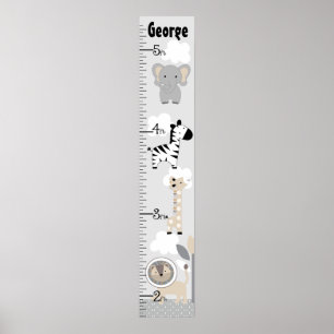 Jungle Animals Grått Growth Chart-Behålla vid 8x44 Poster