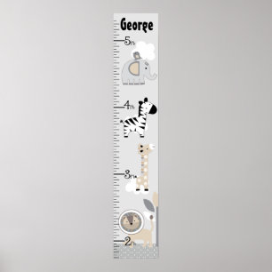 Jungle Animals Grått Growth Chart-Behålla vid 8x44 Poster