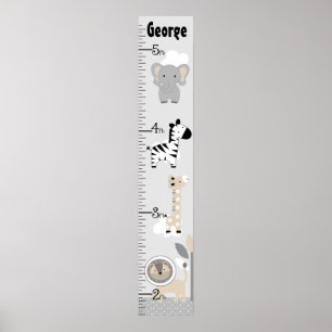 Jungle Animals Grått Growth Chart-Behålla vid 8x44 Poster
