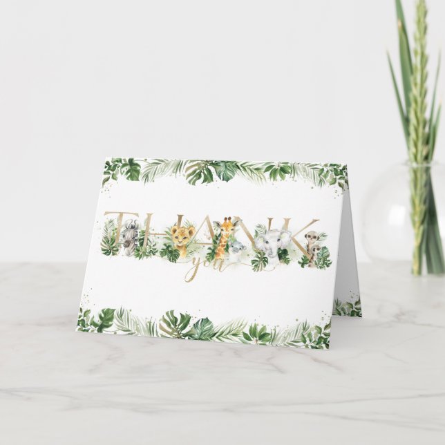 Jungle Animals Greenery 1st Birthday Baby Shower Tack Kort (Framsida)