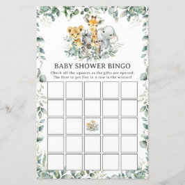 Jungle Animals Greenery Baby Shower Bingo Game