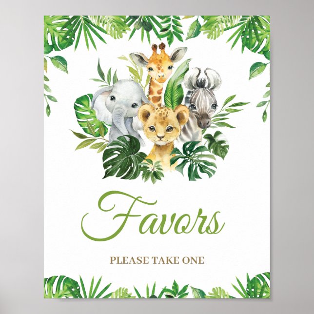 Jungle Animals Greenery Baby Shower Birthday Favor Poster (Framsidan)