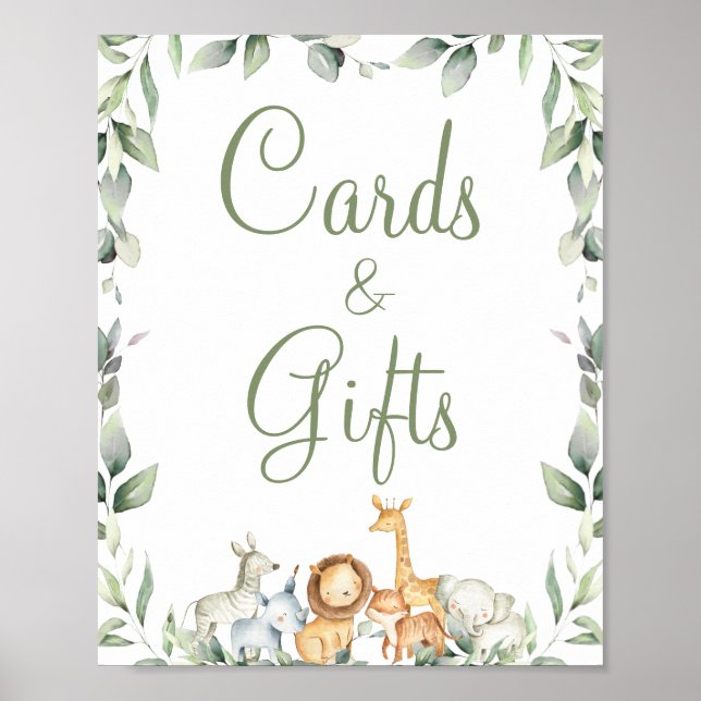 Jungle Animals Greenery Baby Shower Cards Gifts Poster (Framsidan)
