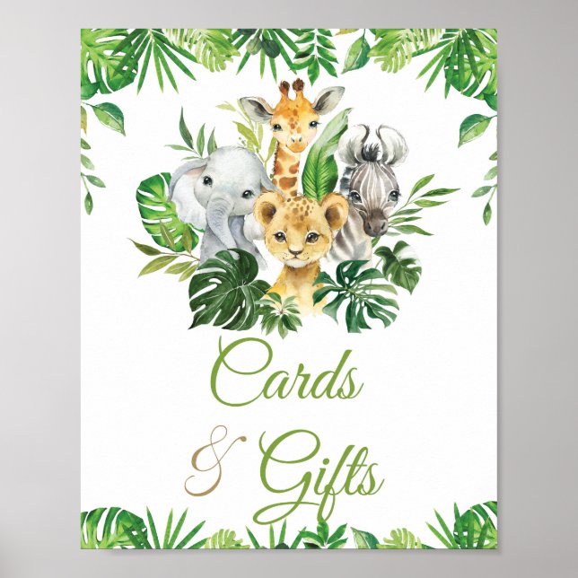 Jungle Animals Greenery Baby Shower Cards & Gifts Poster (Framsidan)