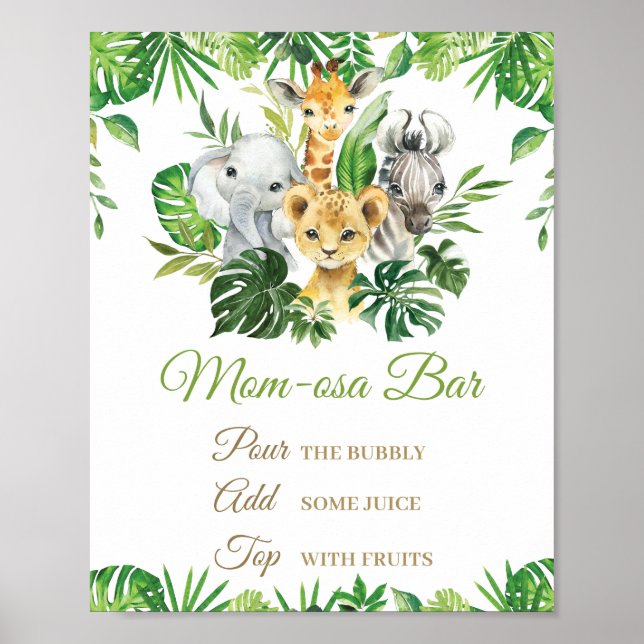 Jungle Animals Greenery Baby Shower Mamma-osa Pub Poster (Framsidan)
