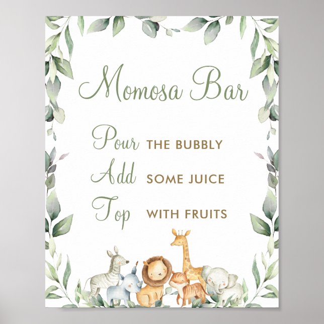 Jungle Animals Greenery Baby Shower Momosa Pub Poster (Framsidan)