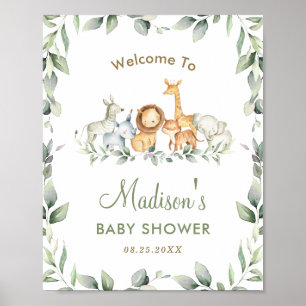 Jungle Animals Greenery Baby Shower Välkomsttecken Poster