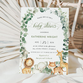 Jungle Animals Greenery Gender Neutral Baby Shower Inbjudningar
